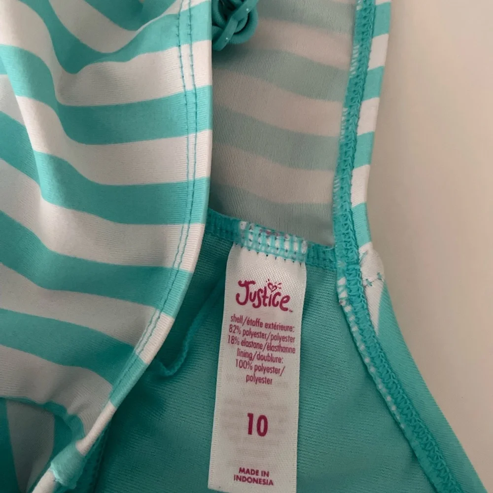 Justice Navy Turquoise & White Tankini Top Tiered Girl's Size:10
